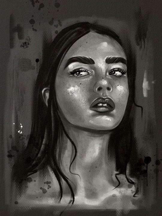 Arts numériques intitulée "The girl in the dark" par Ekaterina Kuzeneva, Œuvre d'art originale, Peinture numérique