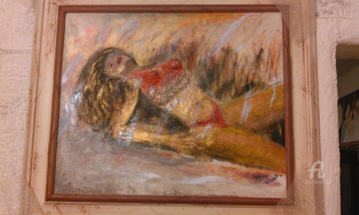 Painting titled "UN POSTO DORATO" by Rita Celona, Original Artwork, Oil