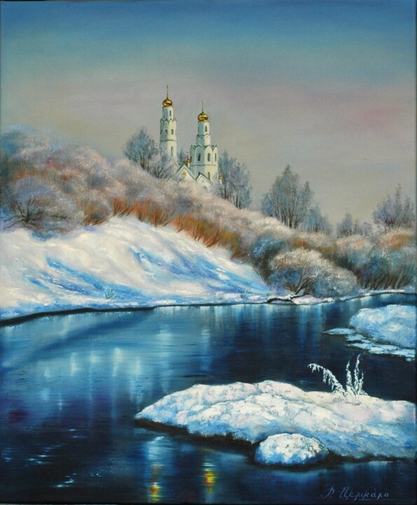 Pintura titulada "Winter Landscape wi…" por Rita Cemkalo, Obra de arte original, Oleo