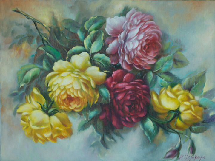 Painting titled "Roses" by Rita Cemkalo, Original Artwork, Oil
