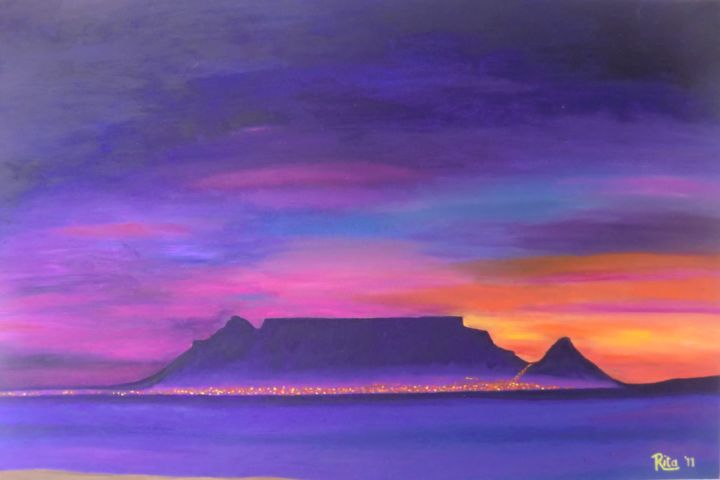 Painting titled "Table Mountain with…" by Rita Kili, Original Artwork, Oil