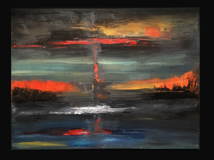 Painting titled "Burning dawn" by Rita Pianovszky, Original Artwork, Acrylic