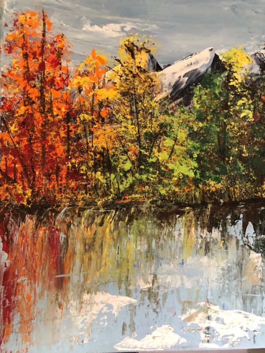 Painting titled "Colorfull Lake" by Rita Petrache, Original Artwork, Acrylic