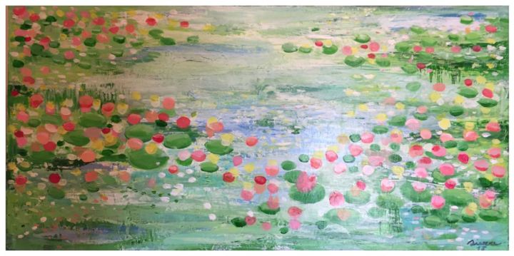 Peinture intitulée "water lillies on wa…" par Pierre, Œuvre d'art originale, Acrylique