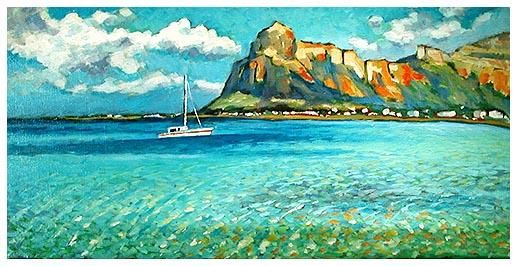 Painting titled "Sicilian seascape M…" by Rita Monaco, Original Artwork, Oil