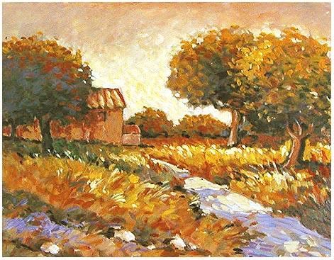 Painting titled "Tuscany farm and Oa…" by Rita Monaco, Original Artwork, Oil