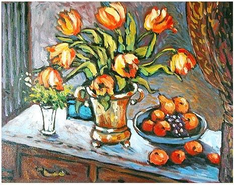 Peinture intitulée "Interior with Tulips" par Rita Monaco, Œuvre d'art originale, Huile