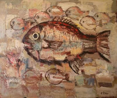 Painting titled "Les poissons" by Etienne Ritter, Original Artwork, Oil