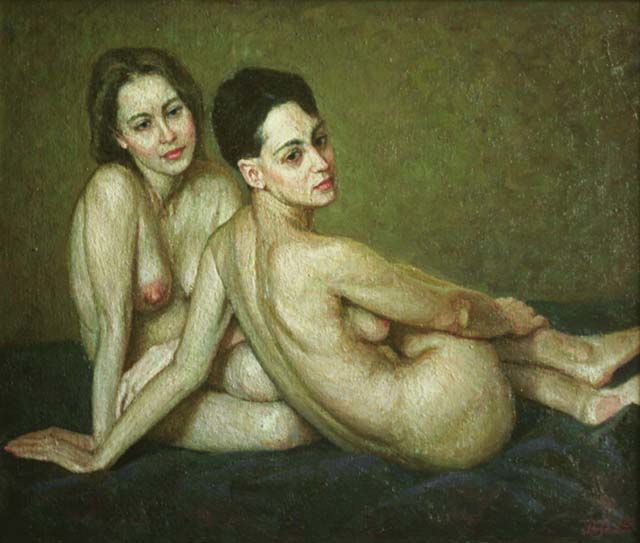 Картина под названием "Две женщины" - Игорь Разживин, Подлинное произведение искусства, Масло