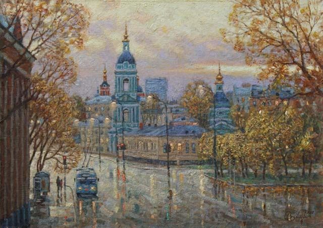 Painting titled "Последние дни осени." by Igor Razzhivin, Original Artwork, Oil