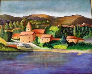 Peinture intitulée "village au bord du…" par Chantal Riviere, Œuvre d'art originale