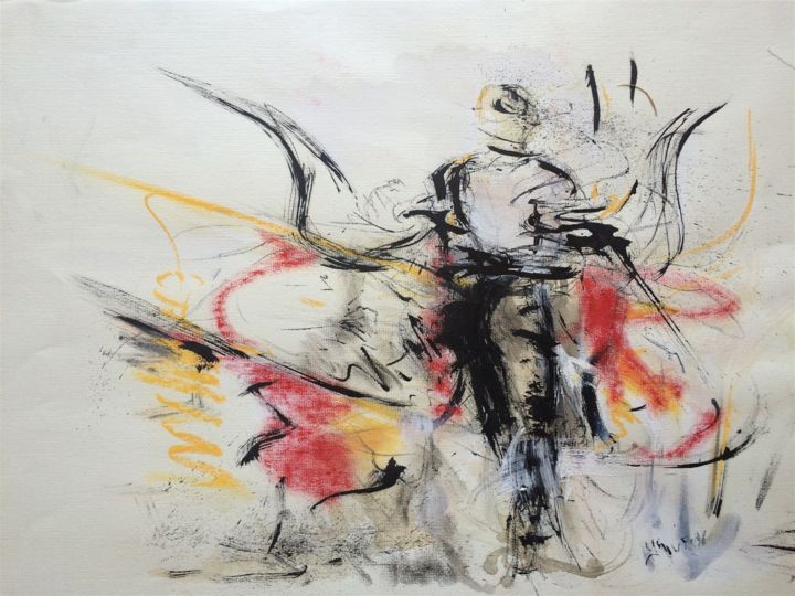 Peinture intitulée "Toromachie" par Yann Rivron, Œuvre d'art originale, Encre