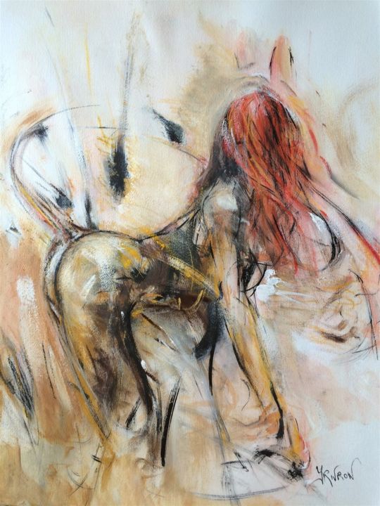 Peinture intitulée "Nu femme de profil" par Yann Rivron, Œuvre d'art originale