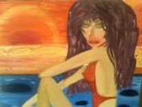 Peinture intitulée "sunset girl" par Rize Art, Œuvre d'art originale, Huile
