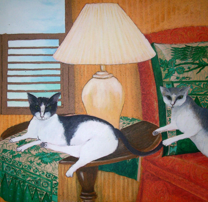 Painting titled "kucing ku" by Rizkandar, Original Artwork