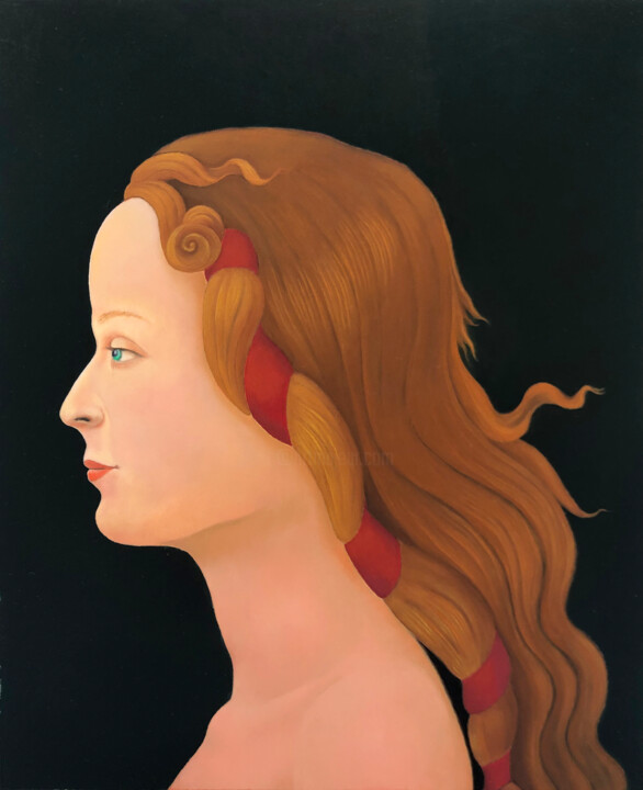 Schilderij getiteld "Femme au ruban rouge" door Ruy, Jean Bardot, Origineel Kunstwerk, Olie