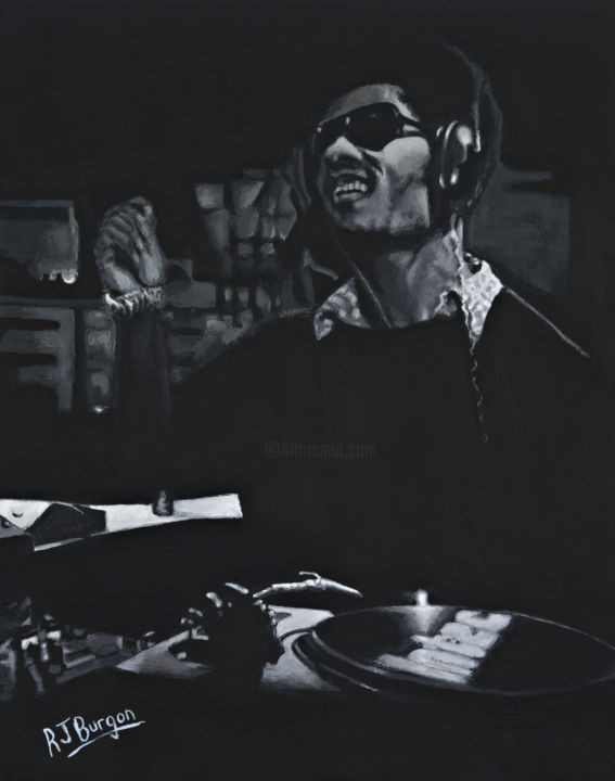 Painting titled ""Stevie Wonder"" by R J Burgon, Original Artwork