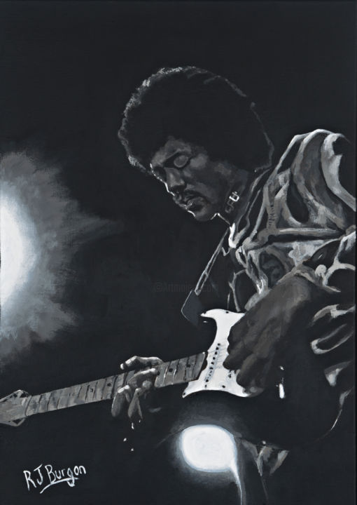 Painting titled ""Jimi Hendrix"" by R J Burgon, Original Artwork