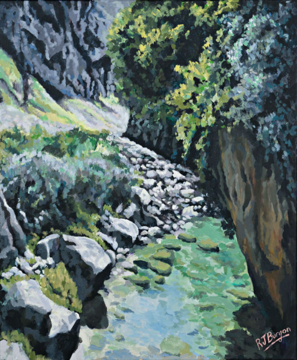 Painting titled ""El Rio Cares"" by R J Burgon, Original Artwork, Acrylic