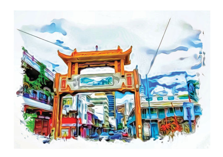 Digital Arts titled "Downtown Chinatown" by Rachid Karroo, Original Artwork, 2D Digital Work