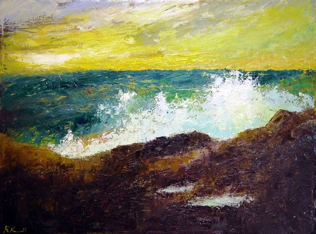 Painting titled "Rocky Shore" by Robert Kimball, Original Artwork