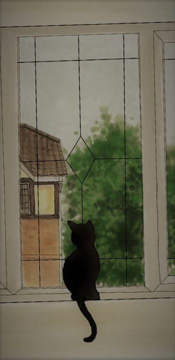 Painting titled "Heidi the cat" by Richard Lanelly, Original Artwork