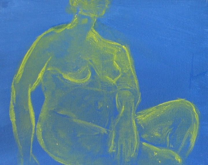 Painting titled "yellow-female-seate…" by Richard Herr, Original Artwork, Acrylic
