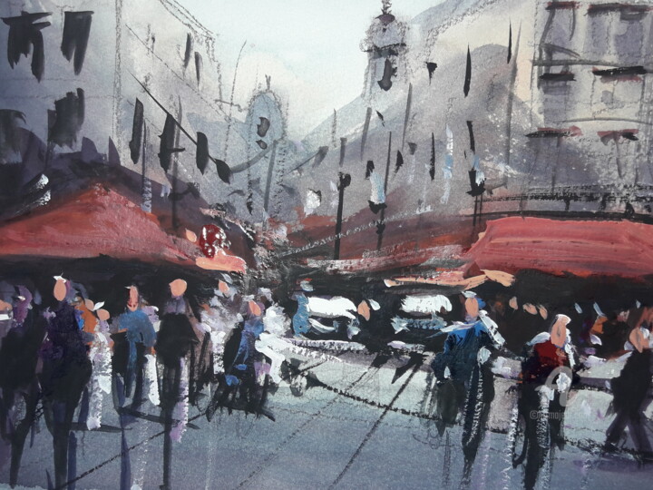 Schilderij getiteld "Street city" door Ricardo Massucatto, Origineel Kunstwerk, Gouache