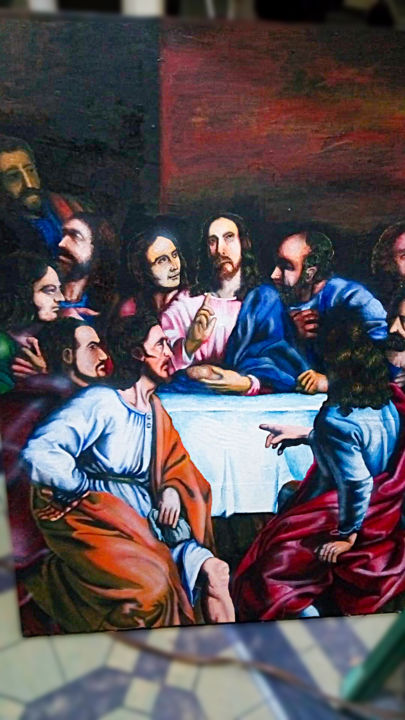 Painting titled "Last Supper" by Roberto Monterola Jr., Original Artwork, Acrylic