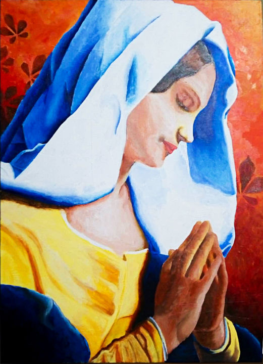 Painting titled "Mama Mary" by Roberto Monterola Jr., Original Artwork, Acrylic