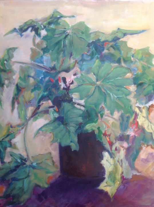 Painting titled "Planta_en_verde.jpg" by Martiche, Original Artwork, Oil Mounted on Wood Panel