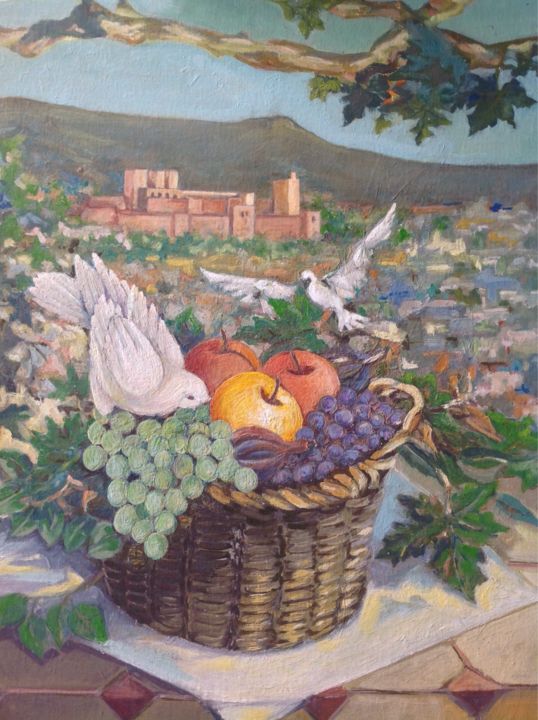 Painting titled "Vista-Alhambra-con-…" by Martiche, Original Artwork, Oil