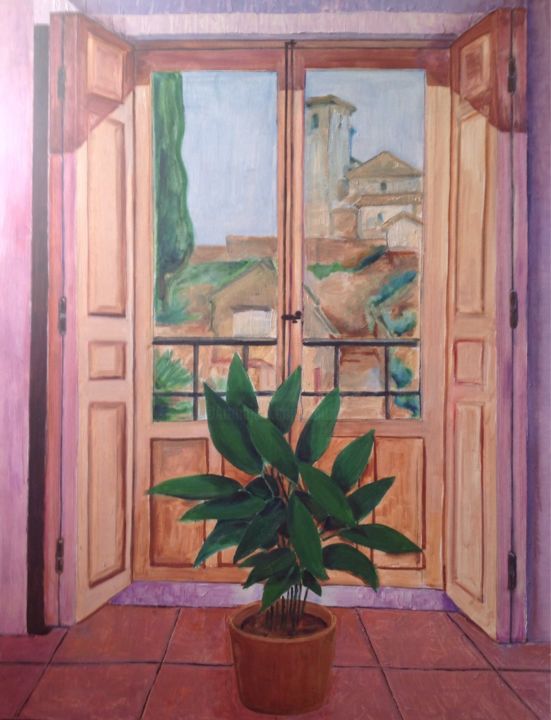 Painting titled "Balcón-con-vista-a-…" by Martiche, Original Artwork