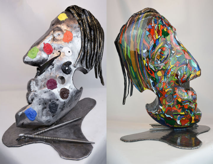Skulptur mit dem Titel "The color chart of"…" von Artiste Les Tordus, Original-Kunstwerk, Metalle