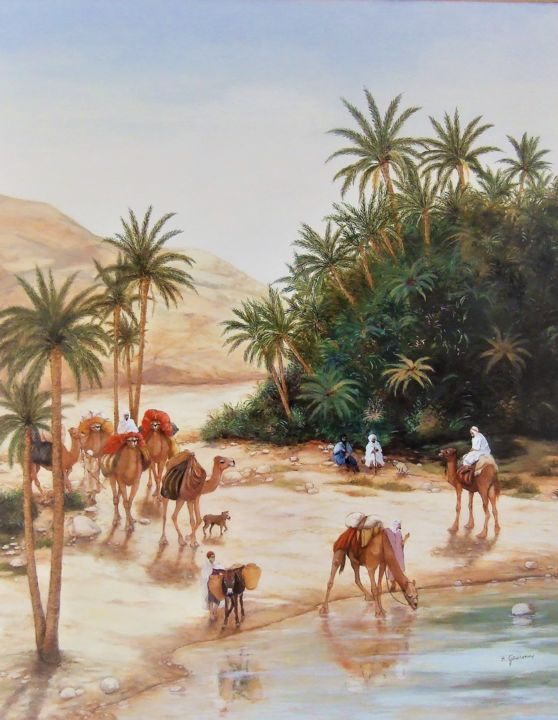 Painting titled "La caravane et son…" by Annie Gaurenne, Original Artwork, Oil