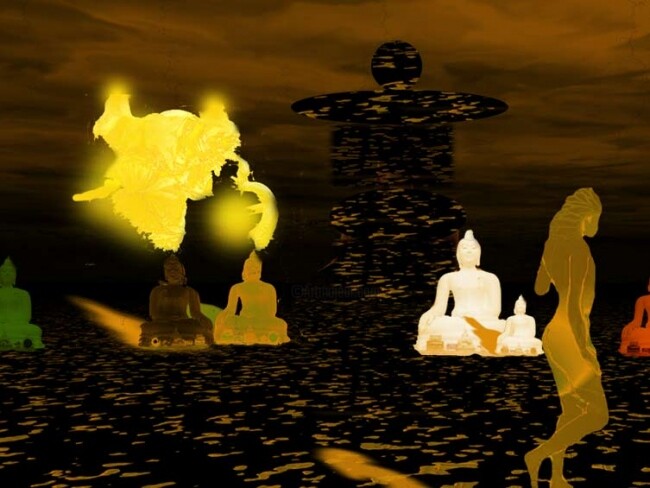 Digital Arts με τίτλο "Buddha&Co" από Rob Arbouw, Αυθεντικά έργα τέχνης, Ψηφιακή ζωγραφική