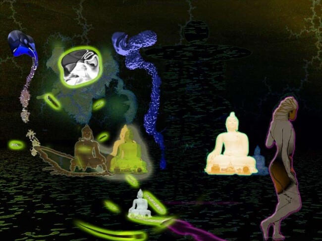 Digitale Kunst mit dem Titel "Buddha&Co5" von Rob Arbouw, Original-Kunstwerk, Digitale Malerei