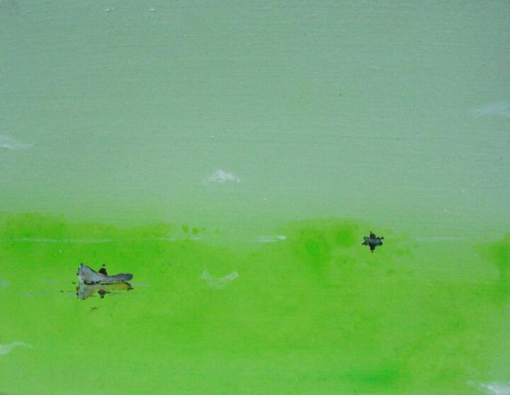 Painting titled "lagune vert avec de…" by Rob Arbouw, Original Artwork, Other