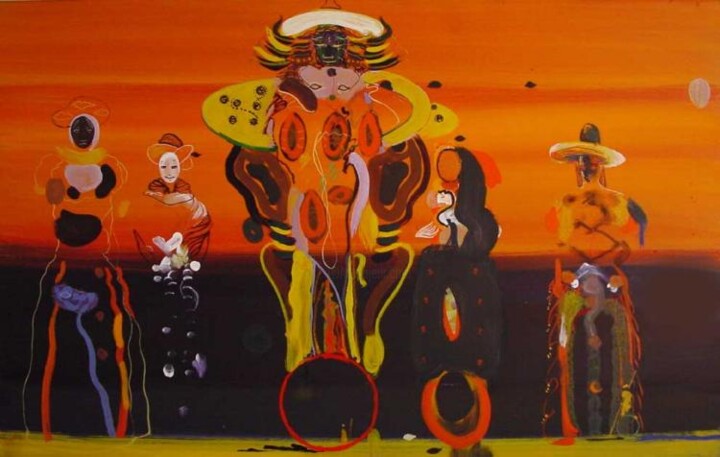 Painting titled "Ixtlan people" by Rob Arbouw, Original Artwork, Oil
