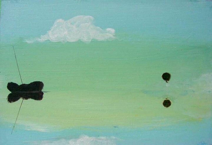 Painting titled "hazey lake with a b…" by Rob Arbouw, Original Artwork, Oil