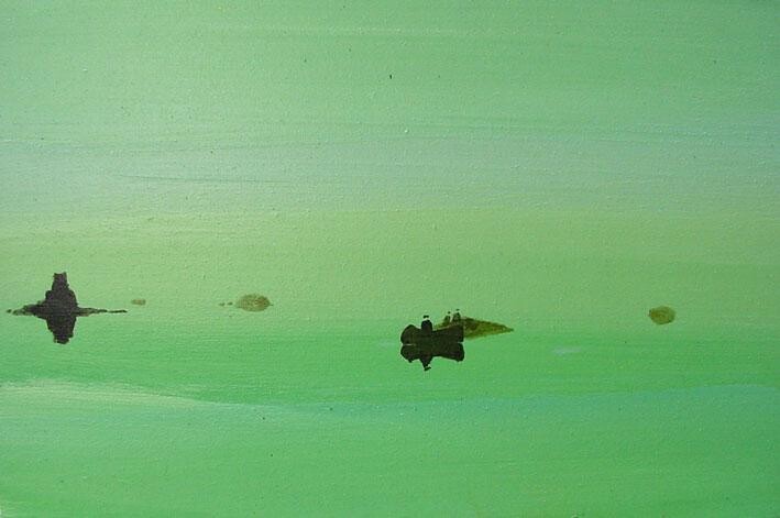 Painting titled "Ruins in a lagoon" by Rob Arbouw, Original Artwork, Oil