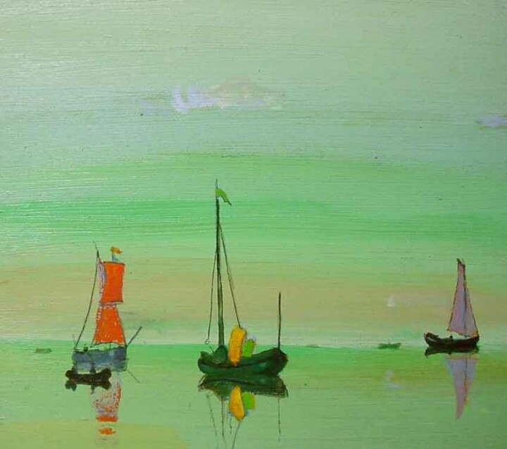 Painting titled "Coloured fisherboat…" by Rob Arbouw, Original Artwork