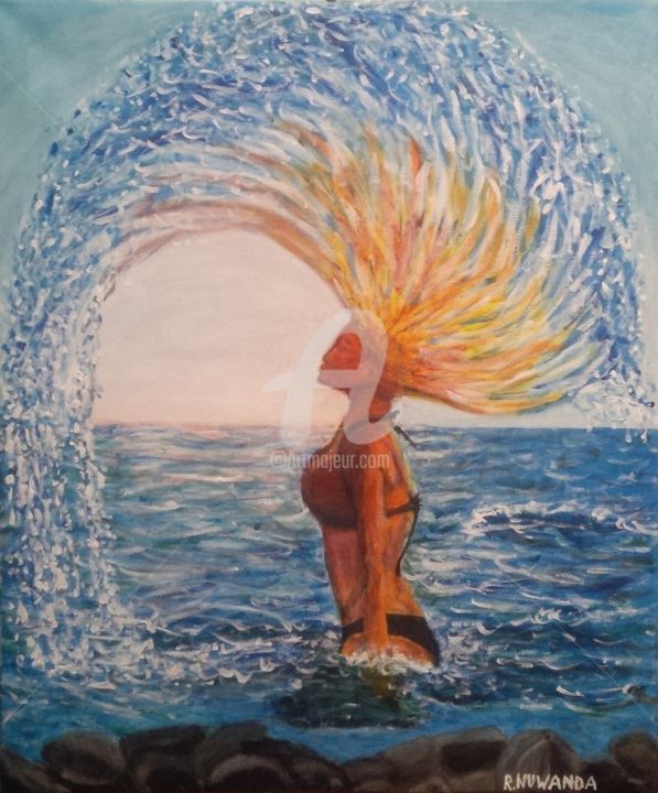 Pittura intitolato "Ocean Hair Flick" da Robbie Nuwanda, Opera d'arte originale, Acrilico
