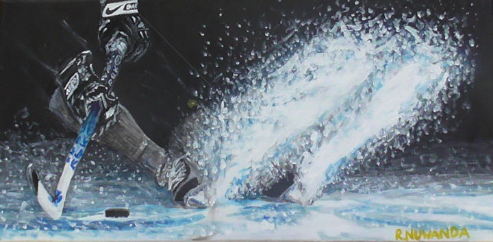 Painting titled "Ice Hockey Slap Shot" by Robbie Nuwanda, Original Artwork, Acrylic