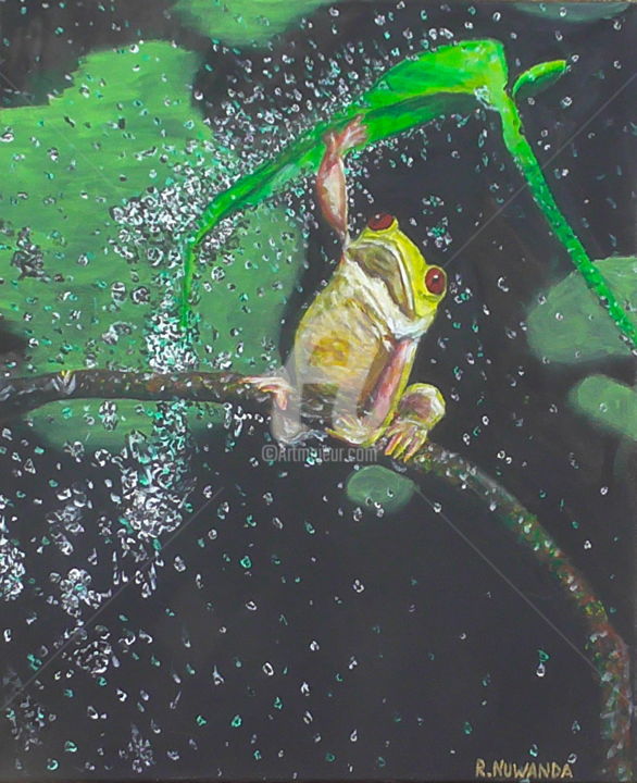 Painting titled "Froggy" by Robbie Nuwanda, Original Artwork, Acrylic