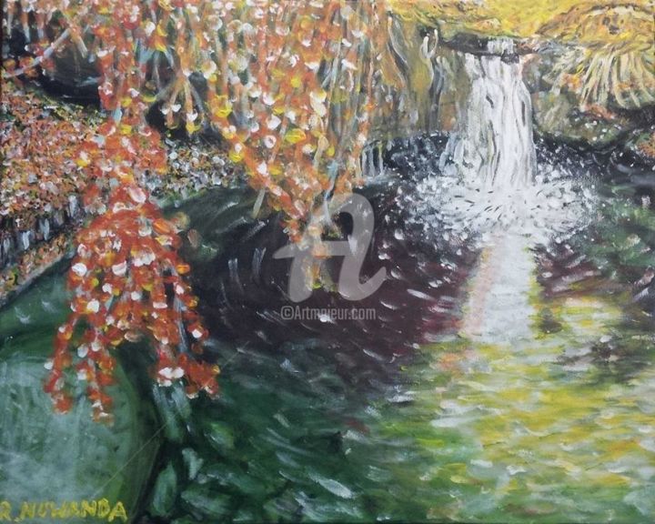 Painting titled "Waterfall & Draped…" by Robbie Nuwanda, Original Artwork, Acrylic