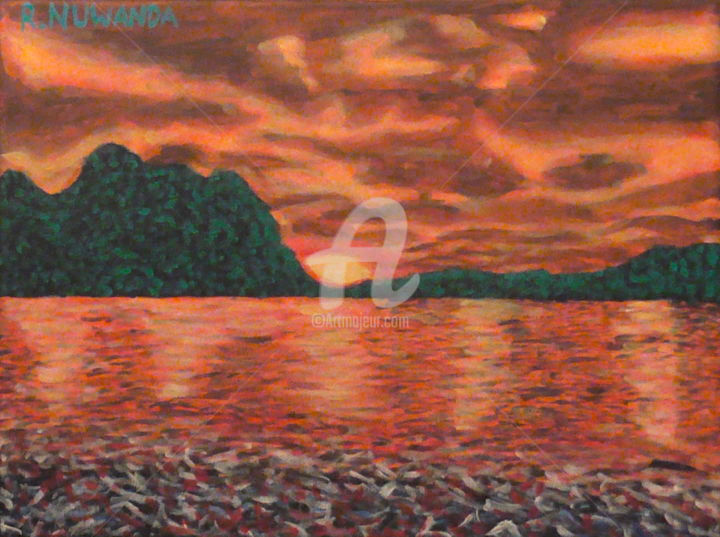 Painting titled "Ocean Sun" by Robbie Nuwanda, Original Artwork, Acrylic