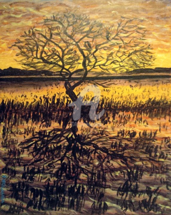Painting titled "The Haunted Tree" by Robbie Nuwanda, Original Artwork, Acrylic