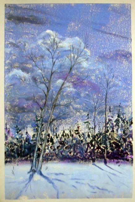 Painting titled "Snow Birch" by Rob Debartolo, Original Artwork