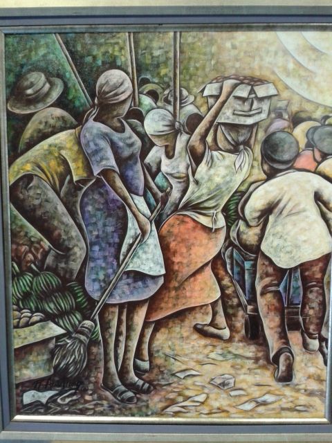 Painting titled "Market Day" by Robert Armstrong, Original Artwork, Acrylic
